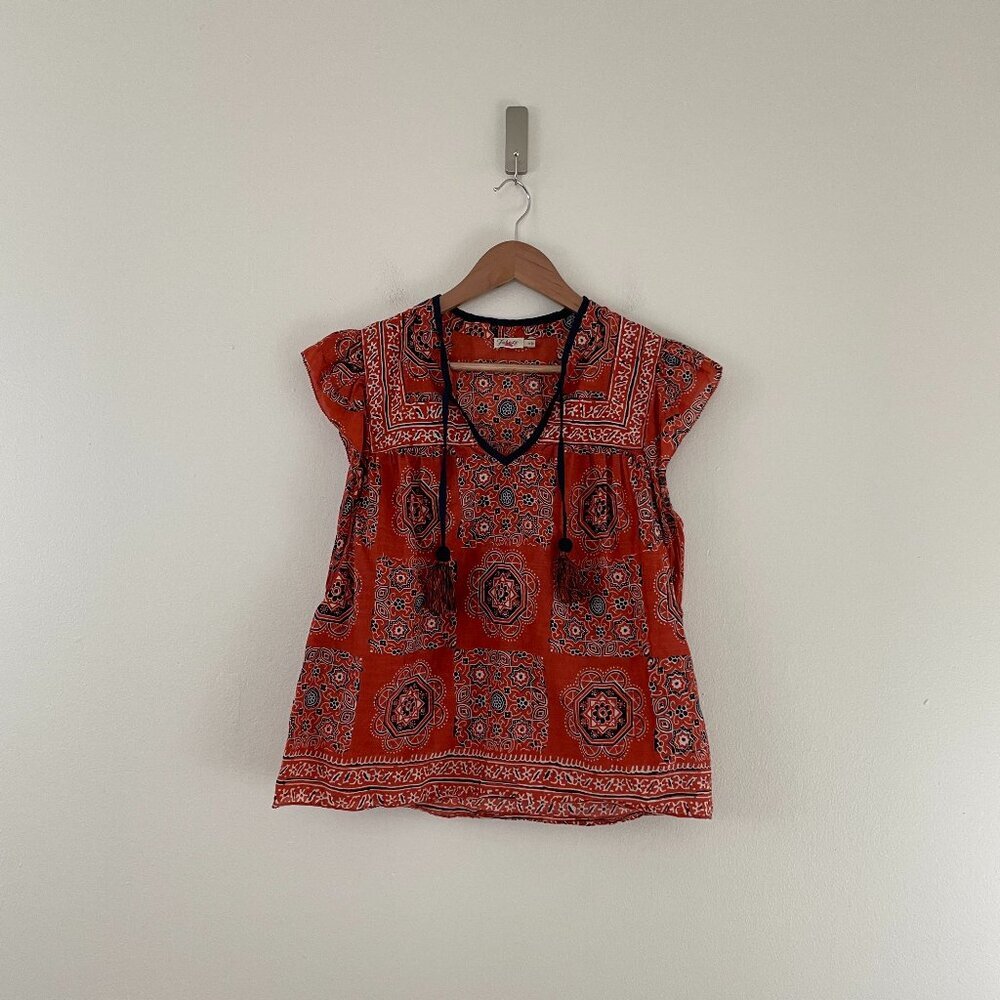 Faherty Kingsley Print Top in Rust Bandana Size Medium